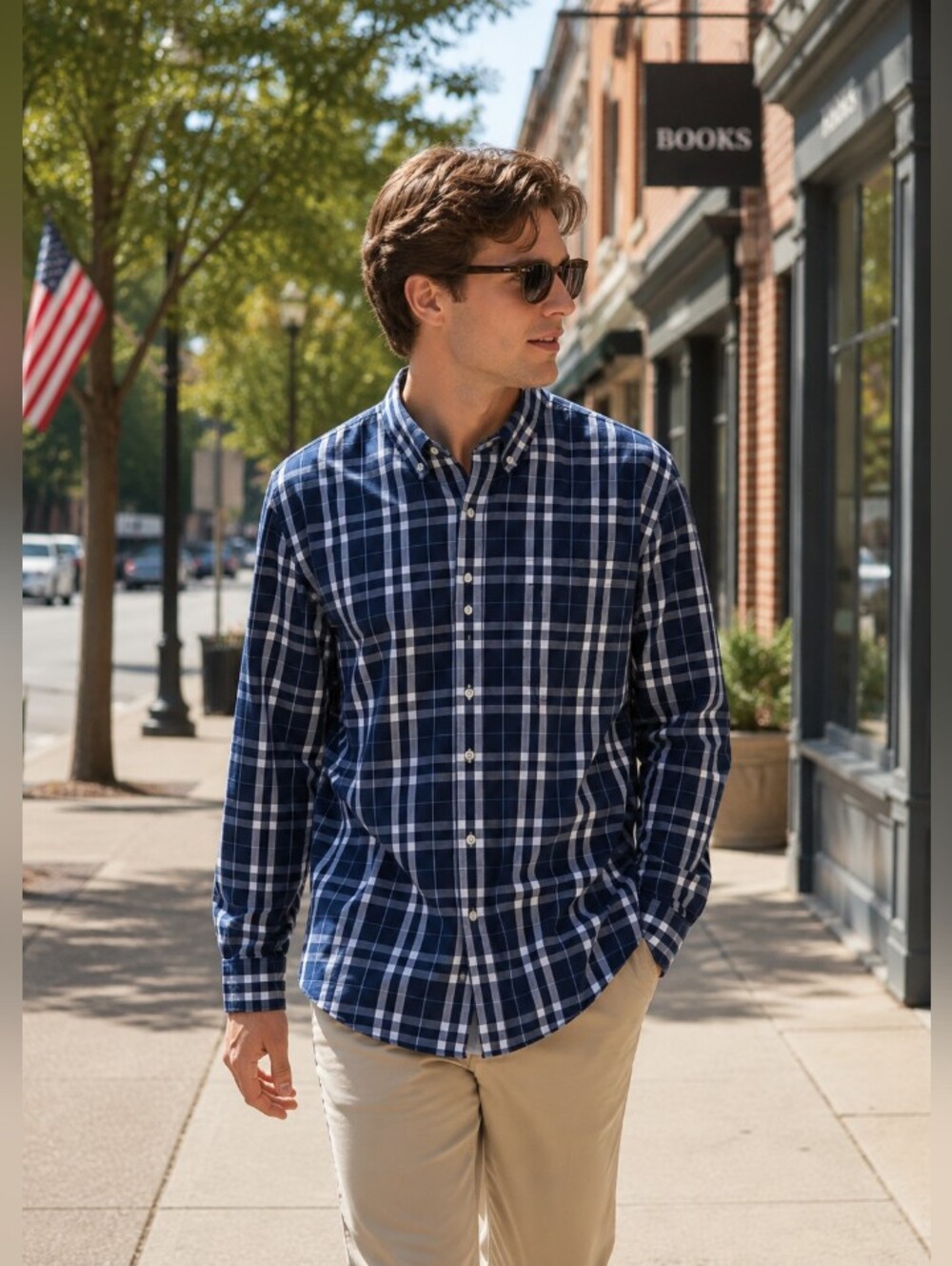 Lucky Brand Handcrafted Cotton Slim Fit Blue & White Plaid Shirt - Size: XL
